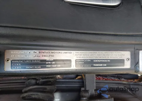 2004 Bentley Continental Gt from USA, damaged, VIN SCBCR63W54C021701